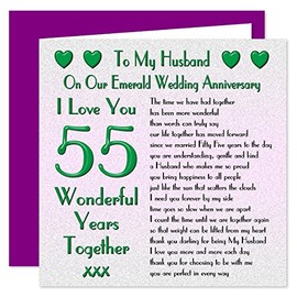 My Husband 55th Wedding Anniversary Card - On Our Emerald Anniversary - 55 Years - Sentimental Verse I Love You