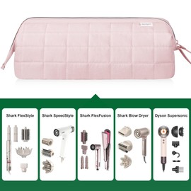 KarSyon Hair Tools Travel Bag Organizer for Dyson Airwrap Case Holder Shark Hair Dryer Flex Style Airstraight Brush Revlon Attachments Carrying Case Flat Curling Iron Bags (Pink)