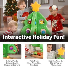 Step2 My First Christmas Tree, Kids Interactive Holiday Tree Toy, 12 Colorful Plastic Ornaments to Decorate, Mini Train Set Circles the Skirt, Made of Durable Plastic, For Toddlers 1.5+ Years Old