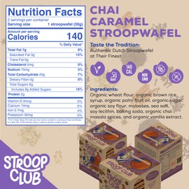 Stroop Club Chai Infused Organic Stroopwafel Caramel Treats | Vegan, Plant-Based and Dutch-Approved Indulgence - 24 Vegan Waffle cookies (8 Pack of 3)