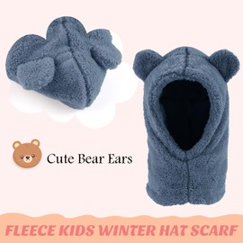 PESAAT Winter Baby Girl Earflap Hat Warm Infant Toddler Scarf Hats Bear Ears Baby Boys Hood Caps (1-4 Years, Haze Blue)