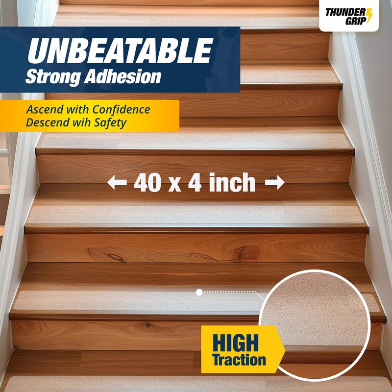 THUNDER GRIP 40"x4" Clear Non-Slip Stair Treads for Wooden Steps