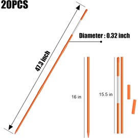 20Pcs Driveway Markers,4Ft Driveway Reflective Poles, Orange Fiberglass Snow Stakes with Reflective Tape for Easy Visibility at Night for Parking Lots