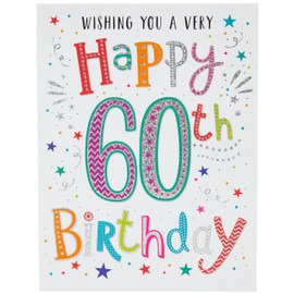 Modern Milestone Age Happy Birthday Card 60th - 8 x 6 inches - Regal Publishing,red|brown|black|green|white
