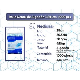 AMBIDERM Rollo Dental de Algodon liso 100% Natural bolsa c/1000 pzas