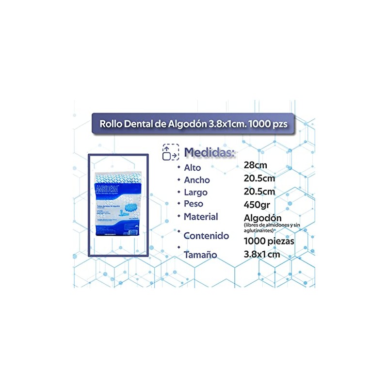 AMBIDERM Rollo Dental de Algodon liso 100% Natural bolsa c/1000