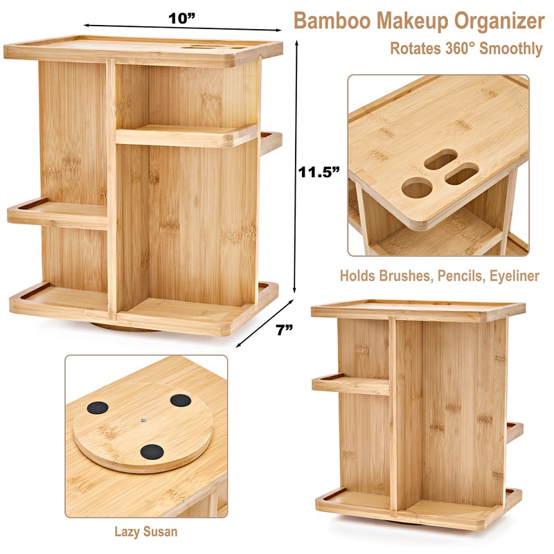 Sorbus 360° Makeup Organizer - Bamboo Wood Make Up Storage