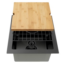 YetCrest Black Drop In Kitchen Sink, 16x18 Inch Stainless Steel Single Bowl Topmount Black Bar Sink with Accessories, Handmade Integrated Ledge Modern Black Workstation Bar Sink - 10 Inch Depth