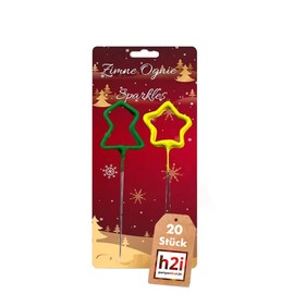 h2i Tree & Star Sparklers | Pack of 20 | 18 cm | +/- 60 Seconds | Star Splash & Spark Magic for Christmas and New Year's Eve | Cat F1