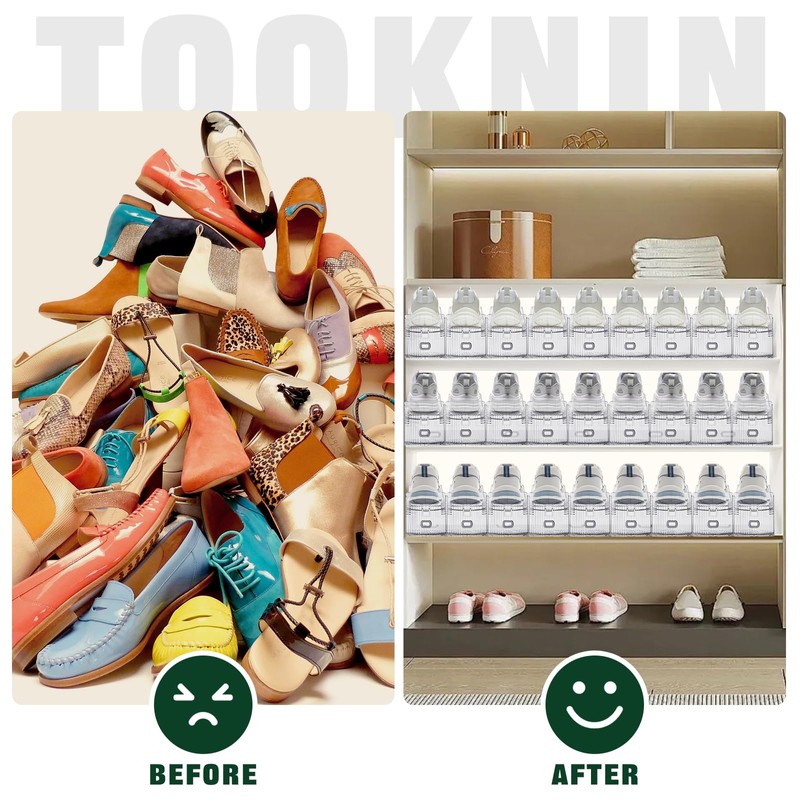 TOOKNIN Adjustable Shoe Slots Organizer,24PACK Transparent Shoe Stackers Shoe Rack