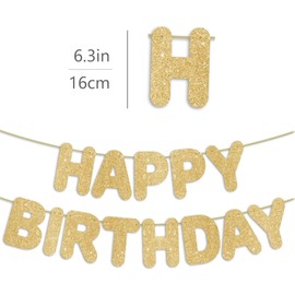 JunyRuny Pre-Strung Happy Birthday Banner Gold Glitter Banner, Golden 30th 40th 50th 60th 70th 80th Birthday Party Decorations & Decor for Women & Men & Boy & Girl, Happy Birthday Backdrop/Sign/Gift