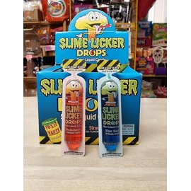 Slime Lickers Drops Sour Liquid Candy – 30 Pack (16 Blue Razz, 14 Strawberry) (60 Liquid Packs (2 Boxes)