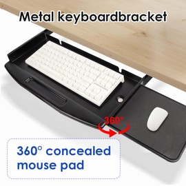 Lumclaw Under Desk Mounted Keyboard Tray Steel Keyboard Tray Under Desk Slide with Rotational Mouse Platform Office