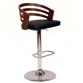 Armen Living Adele Swivel Barstool in Black Faux Leather and Chrome Finish, 36-44" Adjustable Height