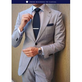 HISDERN HTJ-02S 2024 Men's Silver Necktie, Chief, Tie Clip, Cufflinks, Set of 4, For Weddings, Job Hunting, Entrance Ceremonies, Graduation Ceremonies, After-parties, Parties, 44 Navy (Solid)