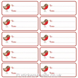 Christmas Gift Labels, 10 Fabric Gift Tags (Brown & Red, Robins)