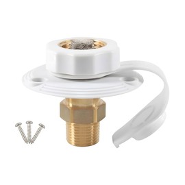 Norkmdi RV City Water Inlet with Check Valve, Lead-Free Brass 3/4" GHT Female to 1/2" NPT Male Campers Fresh Water Fill Connection, RV Liquid Inlet Replacement, Universal for Motorhomes (White)