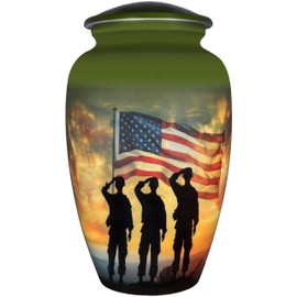 NANIURN Funeral Urns for Human Ashes Adult Man & Women, Cremation Urn for Ashes Adult Male & Female, Decorative or Burial, Officer and Patriotic Flag, Veteran Urn, Military Urns, Army Green - Large