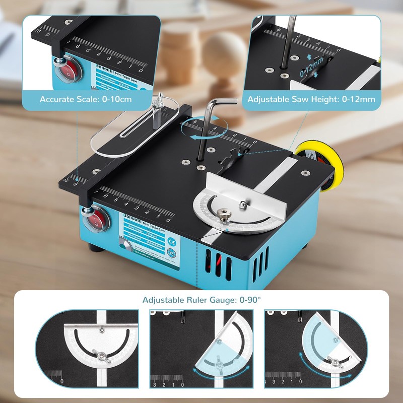 Bonoutil Mini Table Saw, 96W Dual Motor Control 4 Blades