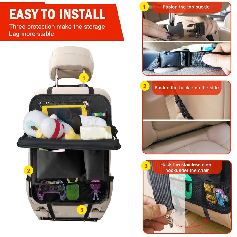 Zecirl 2Pack Car Backseat Organizer with Foldable Table Tray,6 Storage