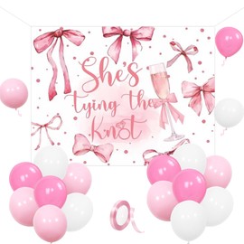 She's Tying The Knot Bridal Shower Decorations Pink Bow Coquette Backdrop Banner Bachelorette Party Decor Pink Tying The Knot Wedding Party Supplies