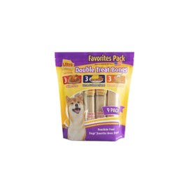 Ultra Chewy Double Treat Bones Favorites, Dog Treats, Made in The USA, Healthy Treats, Easy to Digest, Promotes Dental Health (Assorted Flavors, 1 Pack/9 Bones Per Pack)