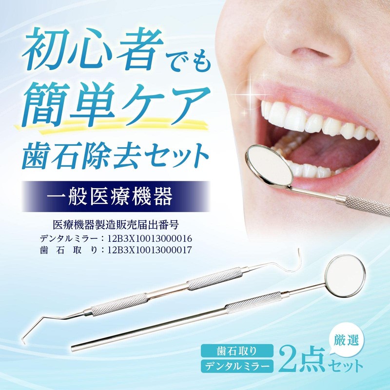 コモライフ 歯石除去セット 歯石取り 歯垢除去 一般医療機器 器具 スケーラー デンタルミラー 歯鏡 両刃