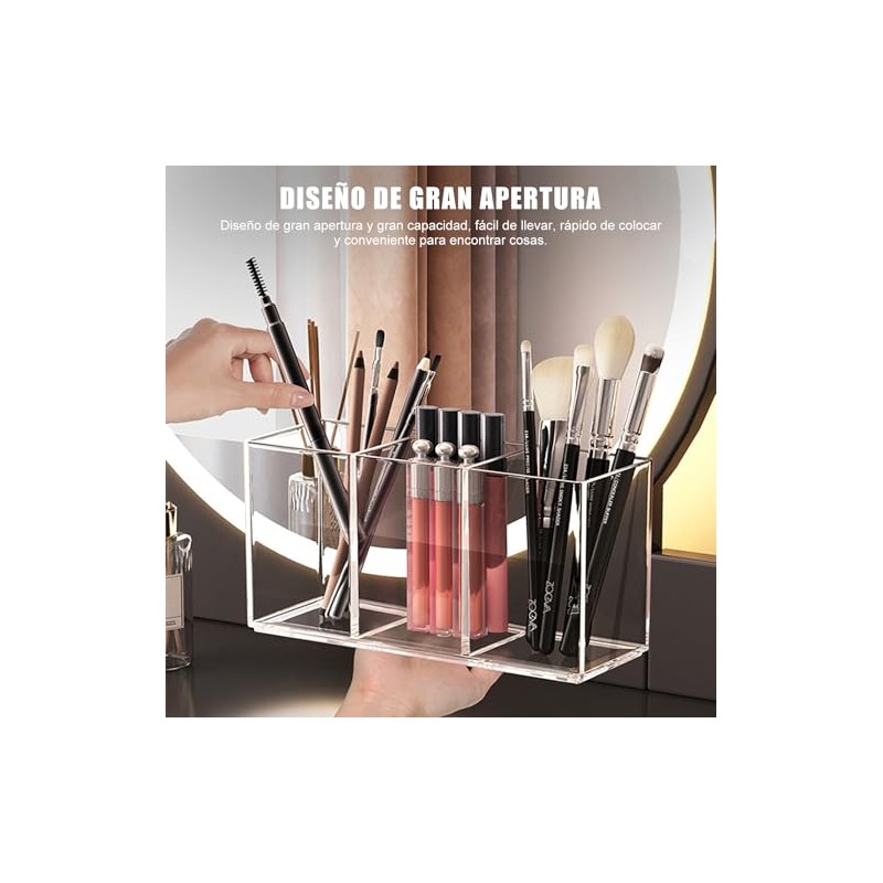 Organizador Brochas y Paletas Maquillaje Transparente Acrílico