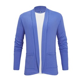 KUYIGO Men's Autumn and Winter Cotton Cardigan Jacket Knitted Lapel Buttonless Cardigan Sweater XL Blue