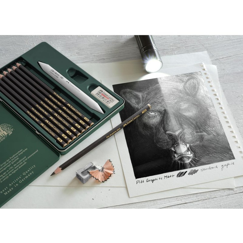 FABER-CASTELL Pitt Graphite 115220 Pencils Set Matte 11-Piece with Paper