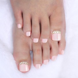 Jovizo Press On Toenails Cat Eye, Pink Short Square Toe Nails, 24 Pcs Reusable Acrylic False Feet Nails, Glossy Stick on Toenails for Women Girls Summer Wedding Party