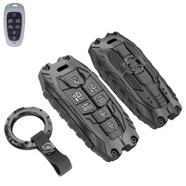 Zinc Alloy Key Fob Cover Case Protector for Hyundai, Keychain, Accessories Compatible with Hyundai Sonata Santa fe Tucson 7 Buttons Key Fob (Type-B-Black)