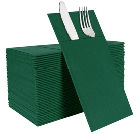 IYLLLWLY Green Paper Napkins Disposable, Dinner Napkins with Built-in Flatware Pocket, Cloth Like Napkins, Prefolded for Knives and forks Linen-Feel Hand Napkins for Parties, Weddings, Events, 50 Pack