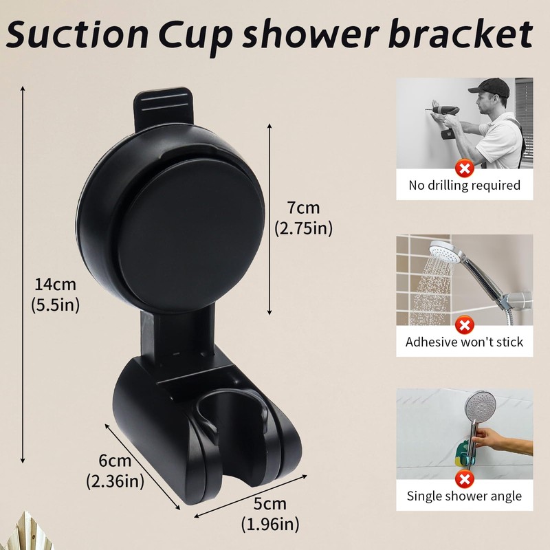Roellgs Shower Head Holder, Strong Suction Cup Shower Bracket,Height Adjustable