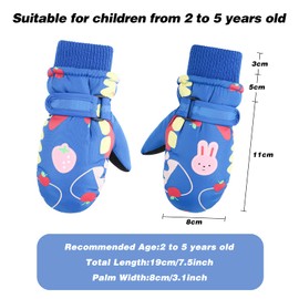 JUPSK Kids Winter Ski Gloves Waterproof Snowboard Mittens Anti Slip Plush Lined Warm Bunny Gloves for Toddler Children Girls Boys 2-5 Years Old, Blue