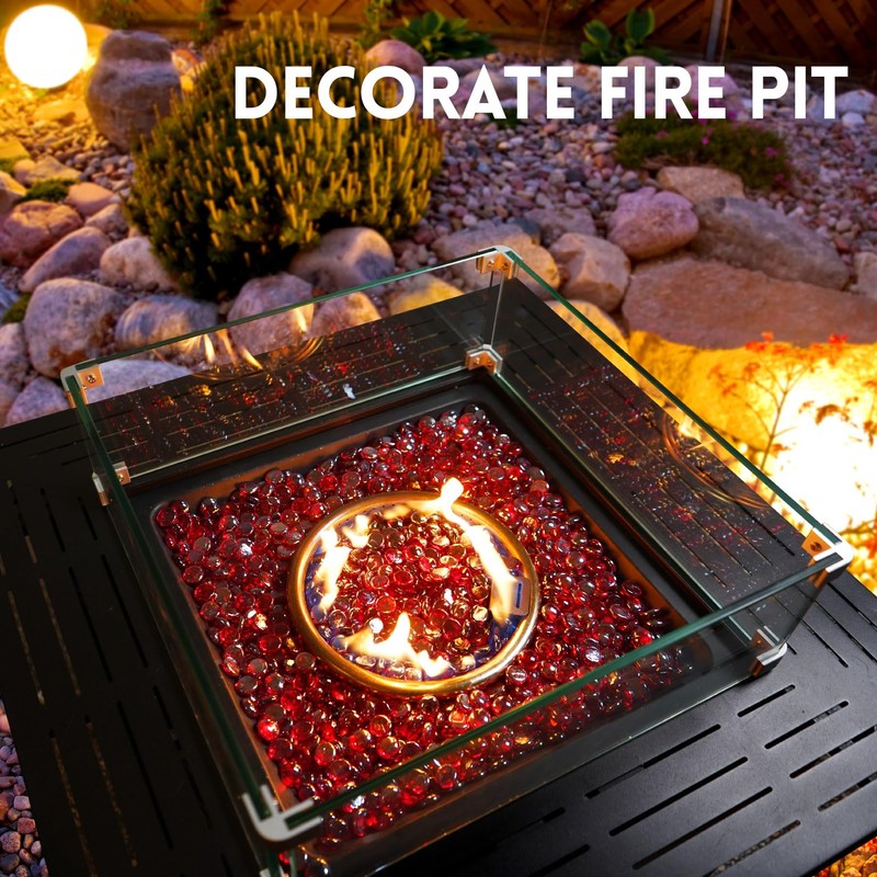 GasSaf Red Fire Glass Beads for Outdoor Fire Pit, Fireplace,