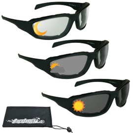 Bikershades Transitional Motorcycle Safety Glasses Photochromic CLEAR to GREY Lens