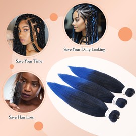 Benehair Pre Stretched Braiding Hair 20 Inch EZ Braiding Hair Extensions Synthetic Hair Extensions for Braiding Soft Yaki Texture Crochet Braiding Hair Extension (T1B/Blue, 75g)