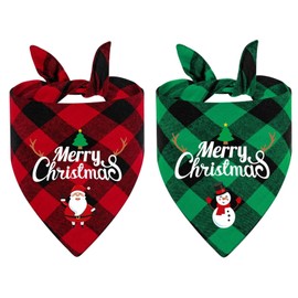 Christmas Dog Bandanas, LMSHOWOWO 2 Pack Cotton Reversible Merry Christmas Santa Snowman Print Pet Bandana, Triangle Christmas Plaid Dog Scarf Bibs for Small Medium Large Dogs Pets