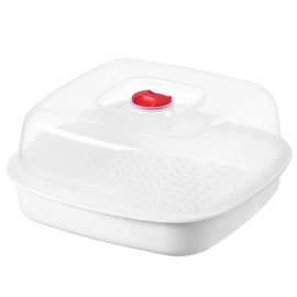 DOITOOL Microwave Steamer 8.27X8.27X4.33In Square Plastic Food Steamer with Ventilated Lid and Heat-Resistant Handles for Steaming Vegetables Fish Dumplings Rice Cooking