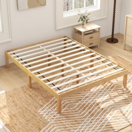 Giantex 14 Inch Full Wood Platform Bed Frame, Minimalist Full Bed Frame with Wooden Slats Support & Rubber Wood Legs, Without Headboard, No Box Spring Needed, Easy Assembly, Natural