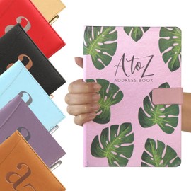 A to Z Telephone Address Book A-Z Index Hard Back Cover with Pen Address Book Home Office Work (Pink Leaves)