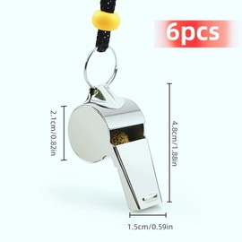 Set of 6 Sports Whistles - Loud Stainless Steel Emergency Whistles, Whistle for Teenagers, Smoking Whistle, Ideal for Football Coaches, Referees, Physical Lessons, and Demonstration