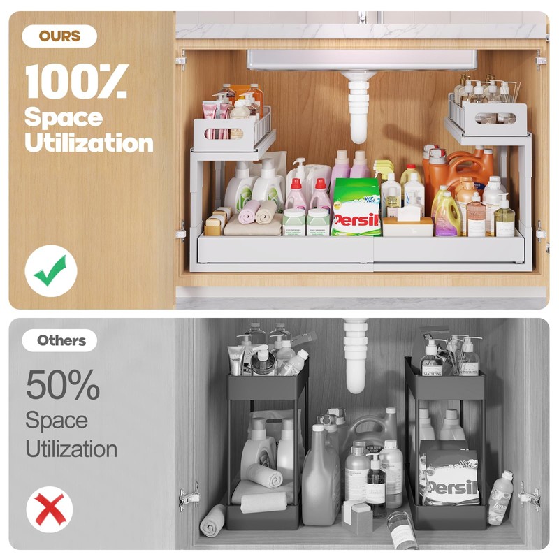 1 Pack-19"-32"W Expandable Under Sink Organizer With Upgrade Ball-Bearing Slide,2-Tier
