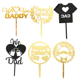 6 decoraciones doradas para tartas con texto en inglés «We Love Daddy» para decoración de tartas de cumpleaños de papá para fiesta de cumpleaños del padre, día del padre, decoración de cumpleaños de papá