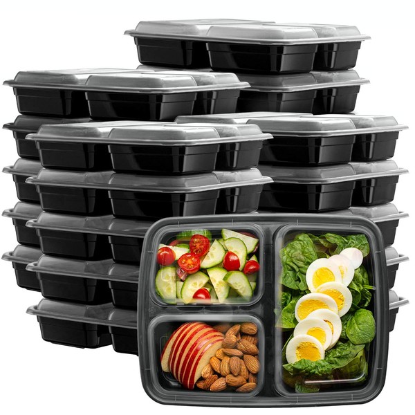 [50 Sets] 32 oz. Meal Prep Containers With Lids, 3 Compartment Lunch Containers, Bento Boxes, Food Storage Containers