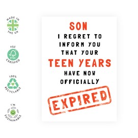 Central 23 Son Birthday Card Funny Humour - 20th Birthday Card For Men - 'Teen Years Have Expired' - - Age Twenty - Comes With Fun Stickers