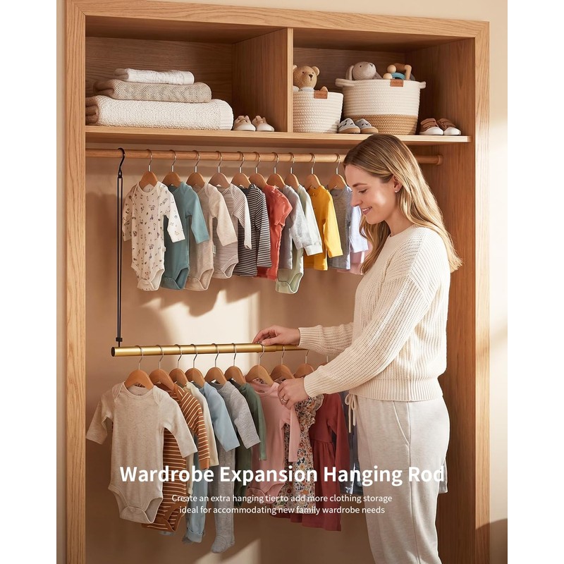 BaiNong Adjustable Closet Hanging Rod 17-30" Gold Closet Rod Extender
