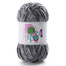 Plush Chenille Chunky Yarn, Velvet Fluffy Yarn for Hand Knitting, Baby Yarn for Crocheting Soft Making Blankets, Scarves, Dolls (3.5oz 87.5yds Each) (Light Grey)