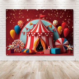 MEHOFOND 7x5ft Red Circus Carnival Photography Background Tent Flags Stars Kids Birthday Party Portrait Decoration Banner Photo Accessories